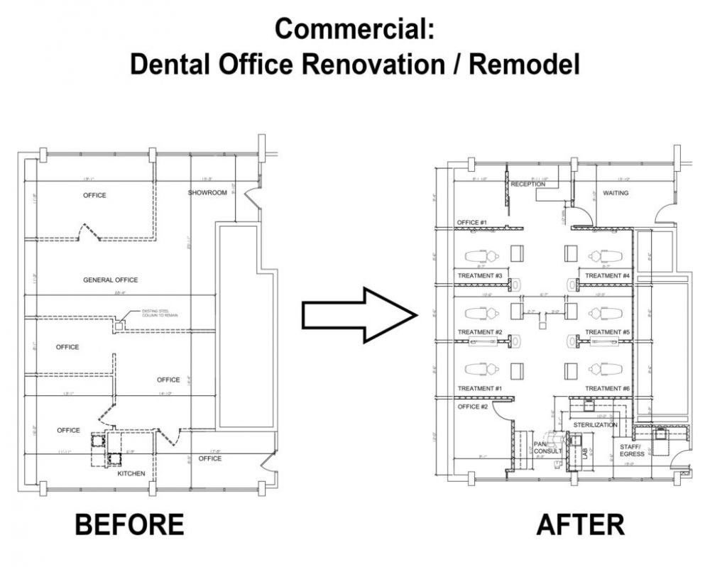 This image is the design documents of the Dental Office JP Architects, Ltd. Renovated