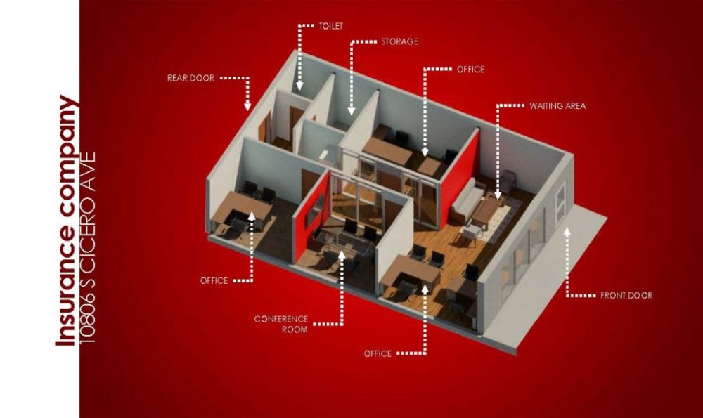 This is a 3D rendering of our office build-out for a client